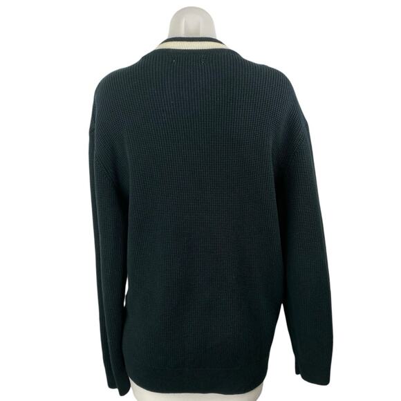 Zara Women's Black M Patch Waffle Knit V Neck Button Up Cardigan Sweater Top L - Picture 2 of 4